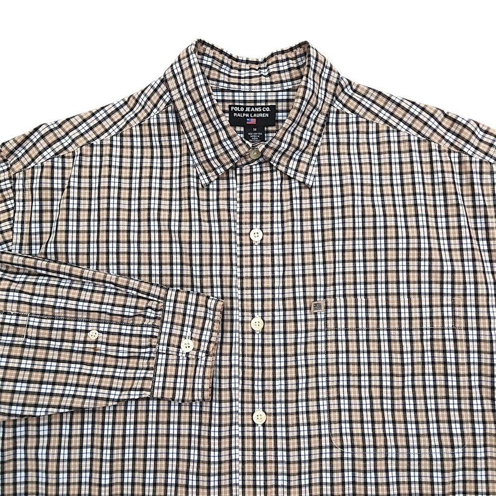 VTG Polo Jeans Co Ralph Lauren Shirt Men M (L) Black Tan Plaid Button-Up Relaxed